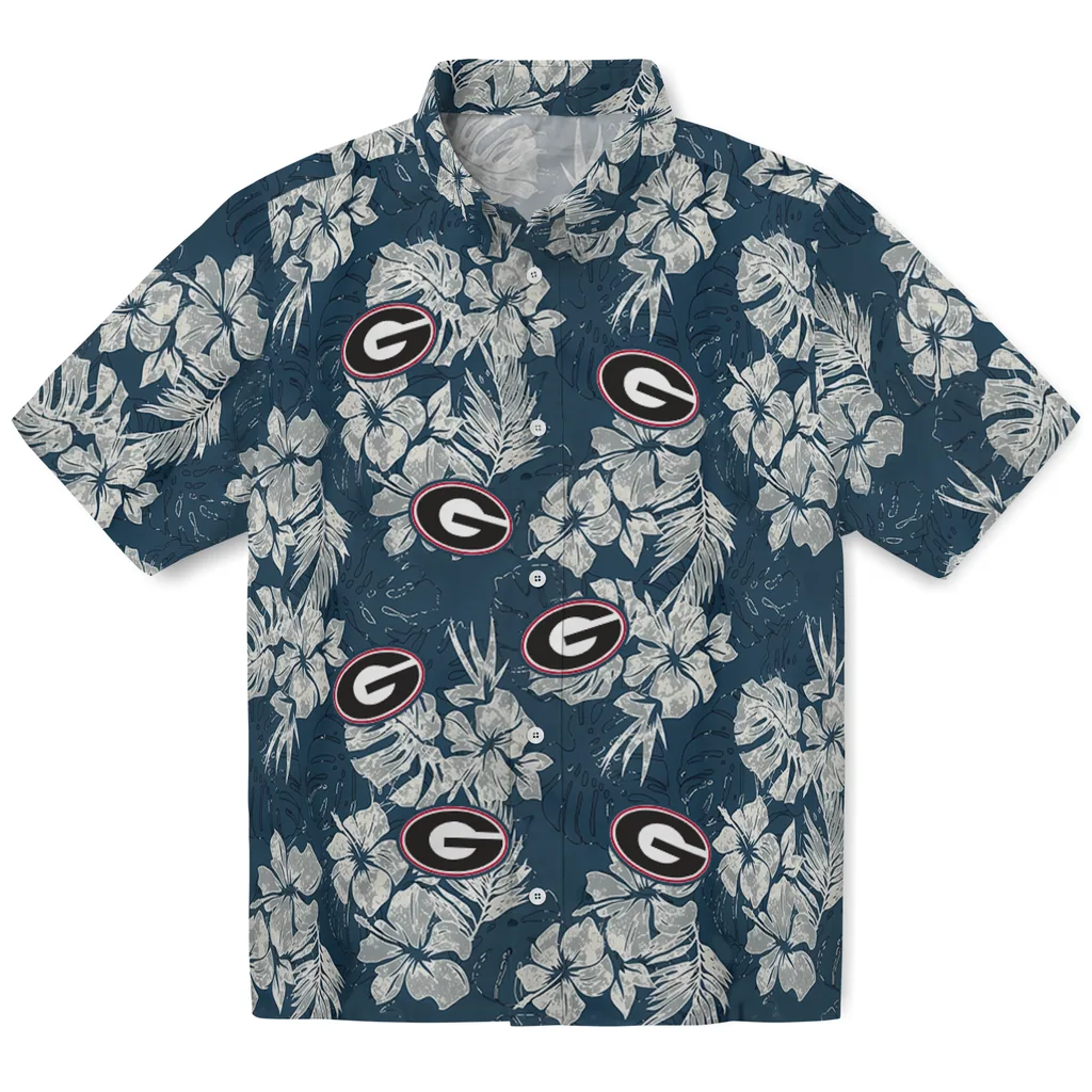 Georgia Bulldogs Hawaiian Shirt - Hibiscus Flowers georgia bulldogs hibiscus flowers navy blue hawaiian shirts best selling