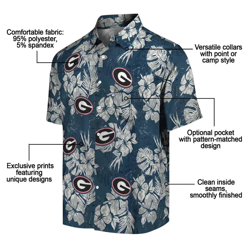 Georgia Bulldogs Hawaiian Shirt - Hibiscus Flowers georgia bulldogs hibiscus flowers navy blue hawaiian shirts new arrival