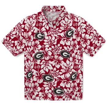 georgia bulldogs hibiscus motif red white hawaiian shirts best selling