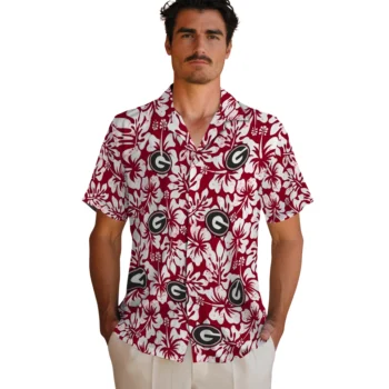 georgia bulldogs hibiscus motif red white hawaiian shirts fashion forward