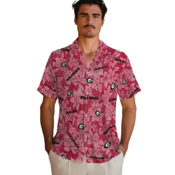 georgia bulldogs hibiscus oasis red hawaiian shirts fashion forward