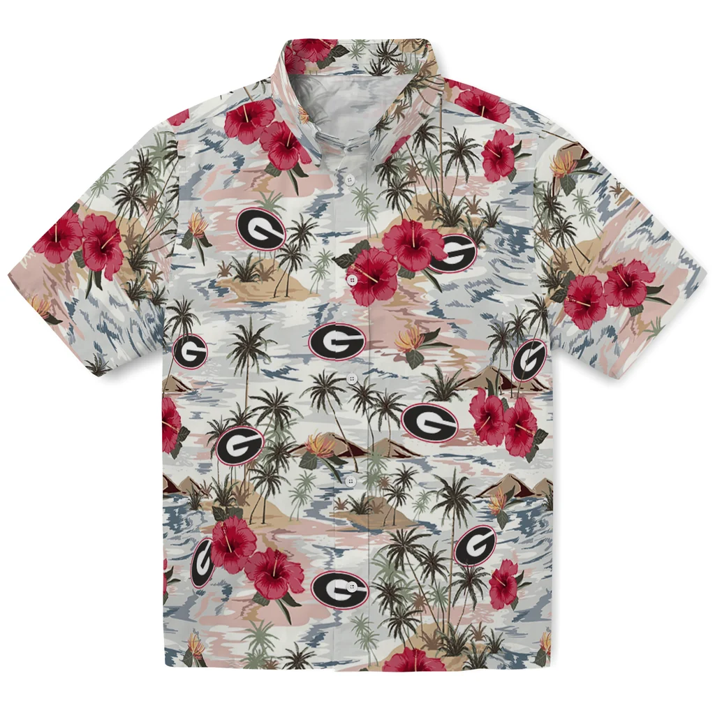 Georgia Bulldogs Hawaiian Shirt - Hibiscus Seaside georgia bulldogs hibiscus seaside white hawaiian shirts best selling