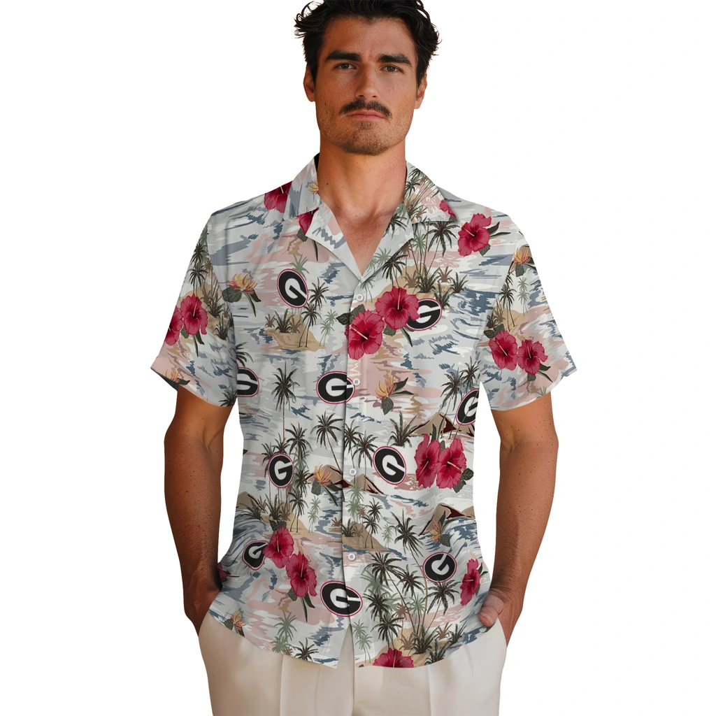 Georgia Bulldogs Hawaiian Shirt - Hibiscus Seaside georgia bulldogs hibiscus seaside white hawaiian shirts fashion forward