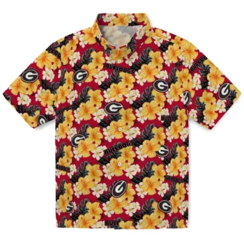 georgia bulldogs hibiscus tropics red yellow hawaiian shirts best selling