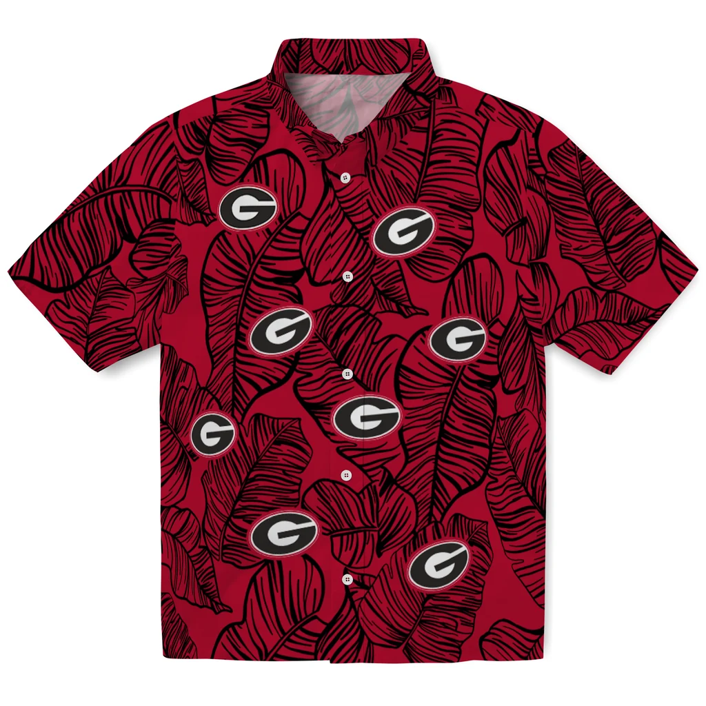 Georgia Bulldogs Hawaiian Shirt - Leaf Outline georgia bulldogs leaf outline red hawaiian shirts best selling