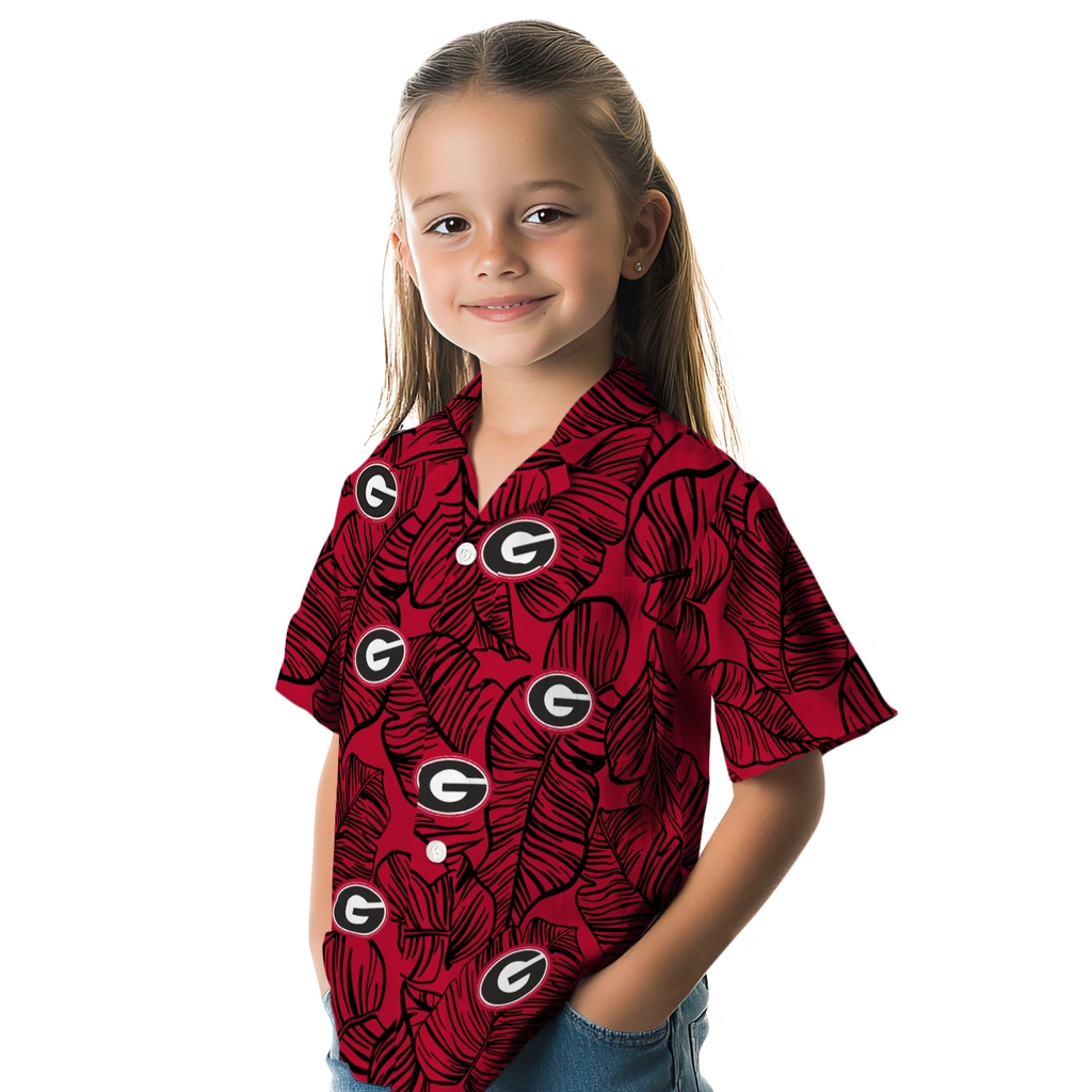 Georgia Bulldogs Hawaiian Shirt - Leaf Outline georgia bulldogs leaf outline red hawaiian shirts premium grade