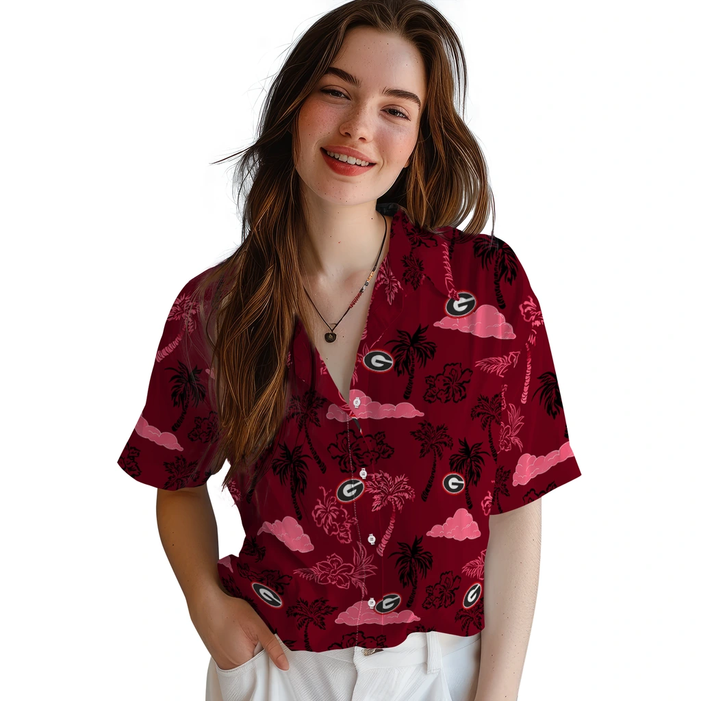 Georgia Bulldogs Hawaiian Shirt - Palm And Clouds georgia bulldogs palm and clouds red hawaiian shirts latest model