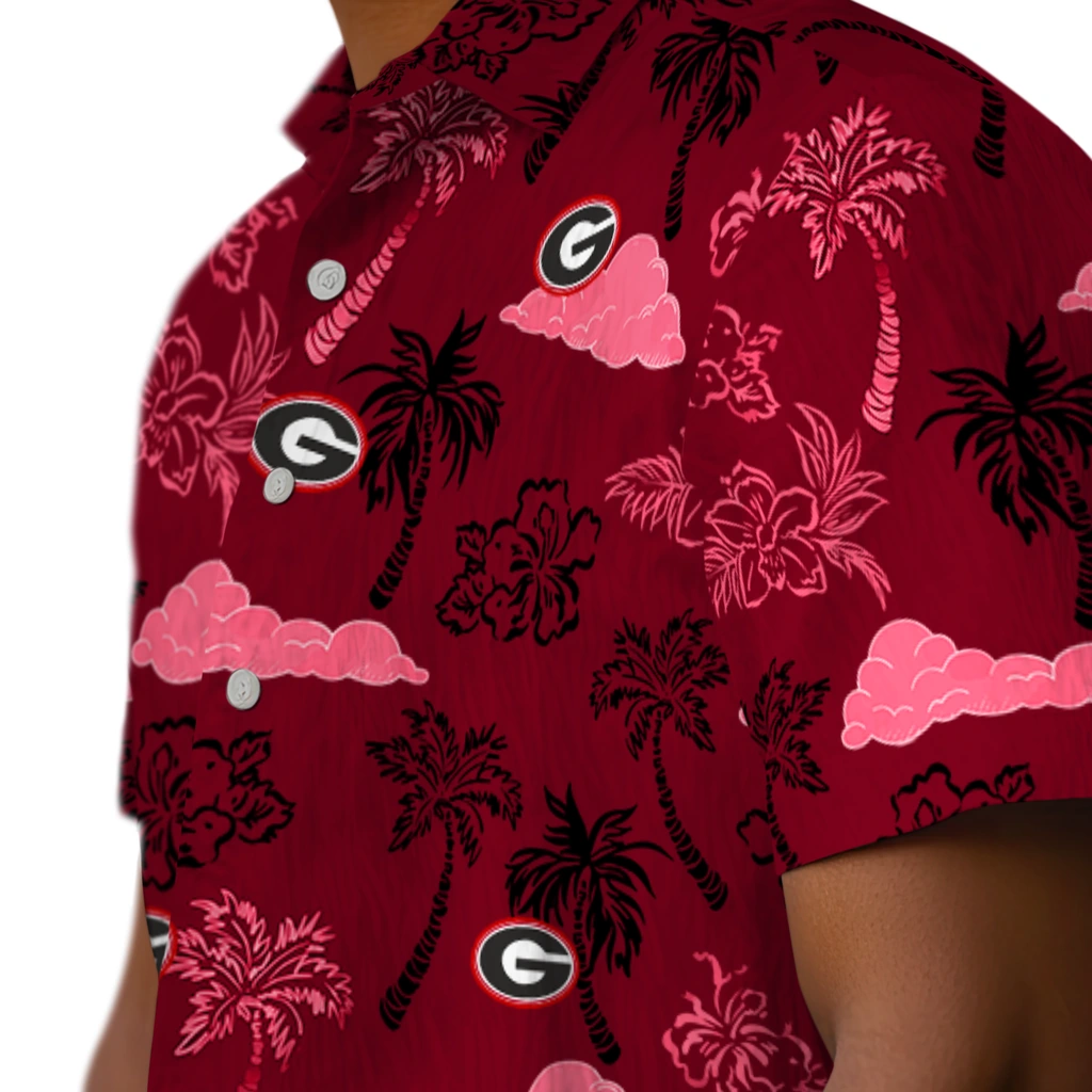 Georgia Bulldogs Hawaiian Shirt - Palm And Clouds georgia bulldogs palm and clouds red hawaiian shirts trendy