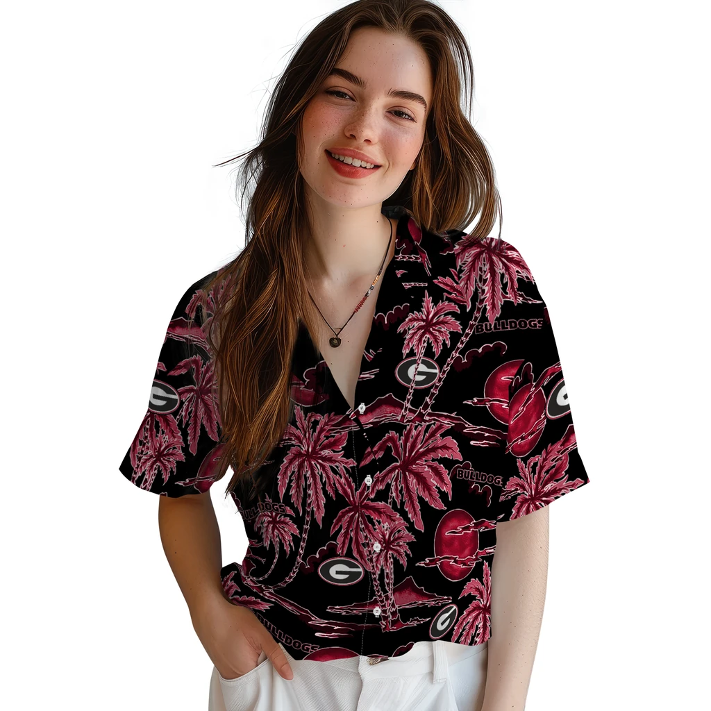 Georgia Bulldogs Hawaiian Shirt - Palm Sunset georgia bulldogs palm sunset hawaiian shirts latest model