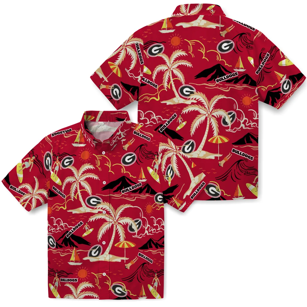 Georgia Bulldogs Hawaiian Shirt - Palm Tree Island georgia bulldogs palm tree island red hawaiian shirts high quality