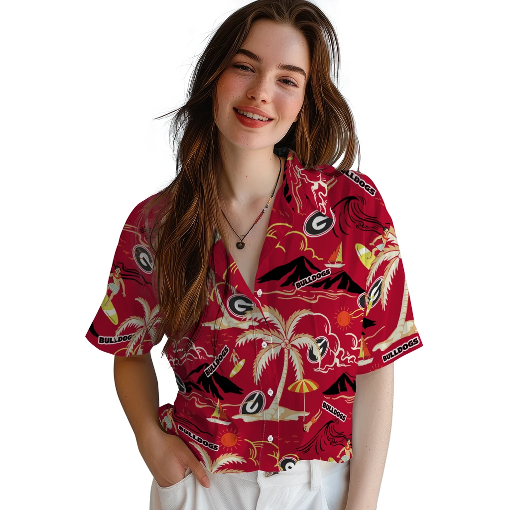 Georgia Bulldogs Hawaiian Shirt - Palm Tree Island georgia bulldogs palm tree island red hawaiian shirts latest model