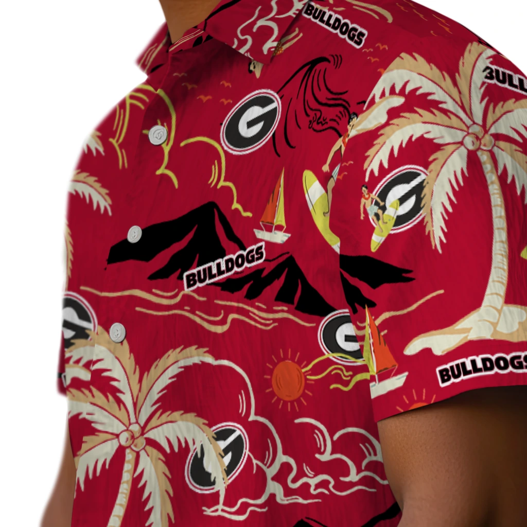 Georgia Bulldogs Hawaiian Shirt - Palm Tree Island georgia bulldogs palm tree island red hawaiian shirts trendy