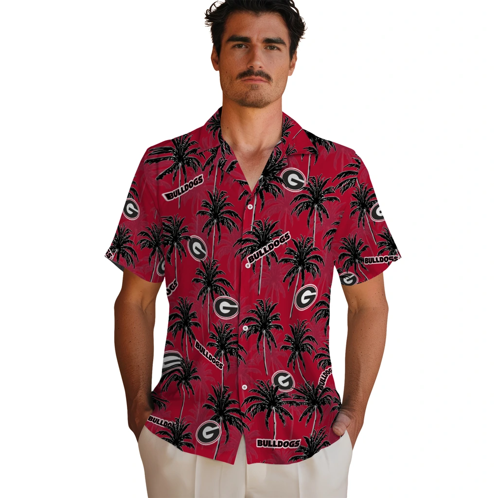 Georgia Bulldogs Hawaiian Shirt - Palm Tree Motif georgia bulldogs palm grove red hawaiian shirts fashion forward