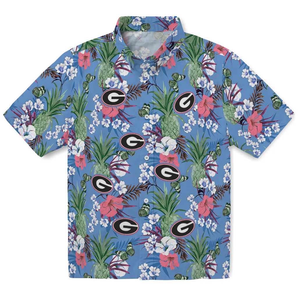 Georgia Bulldogs Hawaiian Shirt - Pineapple Bouquet georgia bulldogs pineapple bouquet best sky blue hawaiian shirts best selling