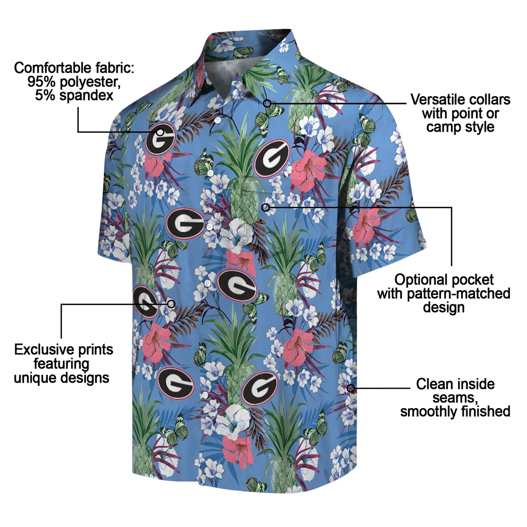 Georgia Bulldogs Hawaiian Shirt - Pineapple Bouquet georgia bulldogs pineapple bouquet best sky blue hawaiian shirts new arrival