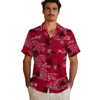georgia bulldogs wave palm red hawaiian shirts fashion forward