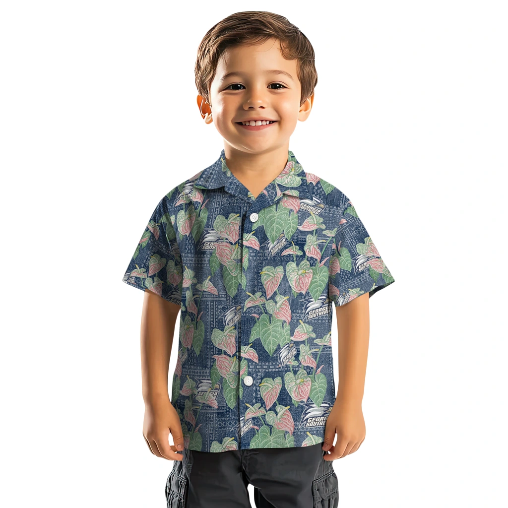 Georgia Southern Eagles Hawaiian Shirt - Anthurium Overlay georgia southern eagles anthurium overlay blue hawaiian shirts top rated