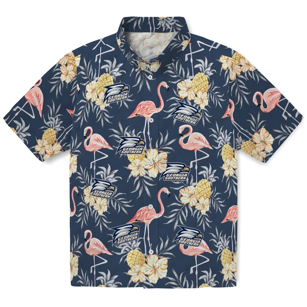 Georgia Southern Eagles Hawaiian Shirt - Flamingo Hibiscus georgia southern eagles flamingo hibiscus navy hawaiian shirts best selling