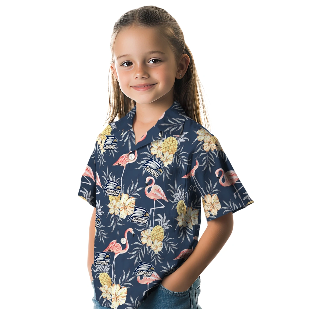 Georgia Southern Eagles Hawaiian Shirt - Flamingo Hibiscus georgia southern eagles flamingo hibiscus navy hawaiian shirts premium grade