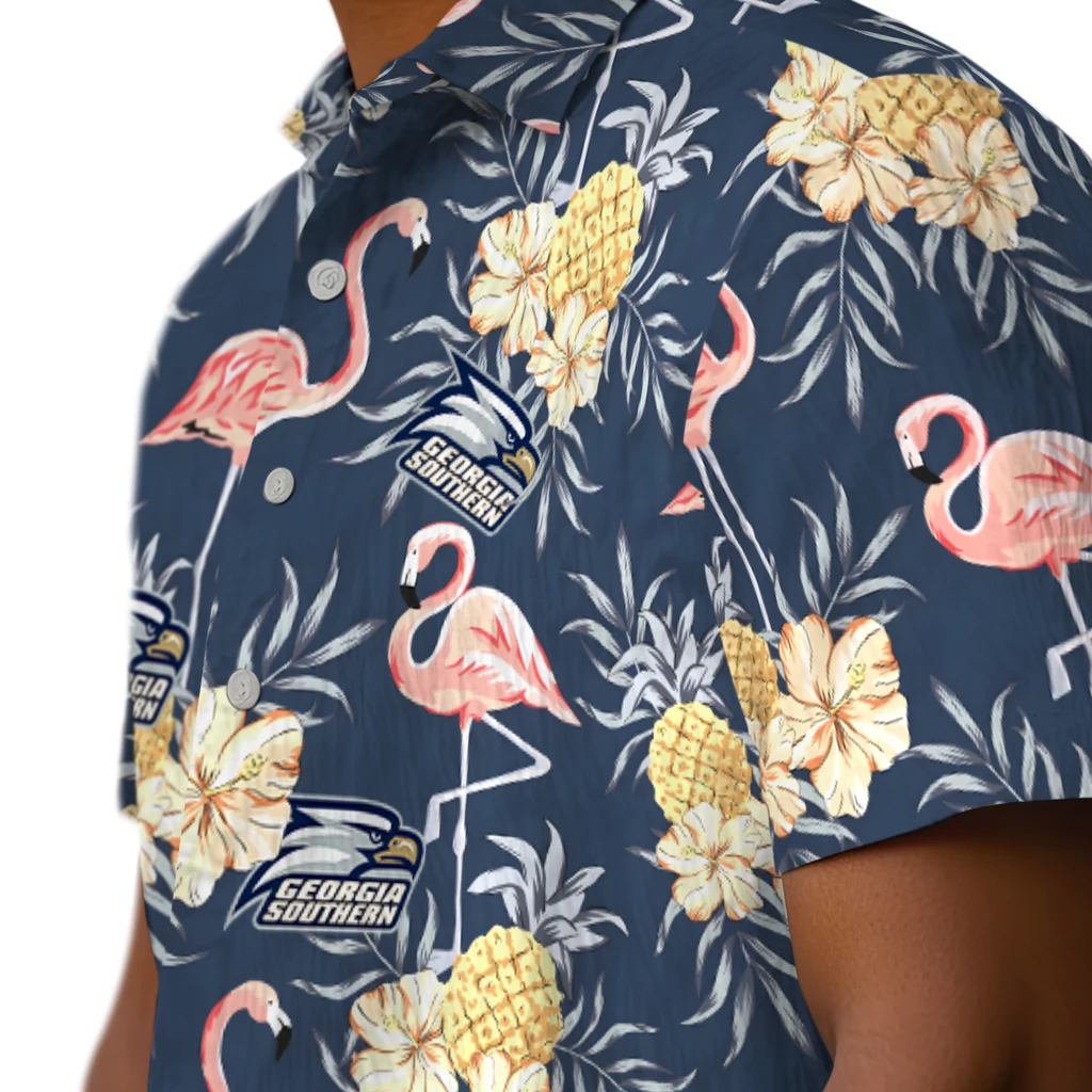 Georgia Southern Eagles Hawaiian Shirt - Flamingo Hibiscus georgia southern eagles flamingo hibiscus navy hawaiian shirts trendy