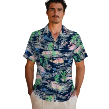 georgia southern eagles flamingo retreat blue hawaiian shirts fashion forward