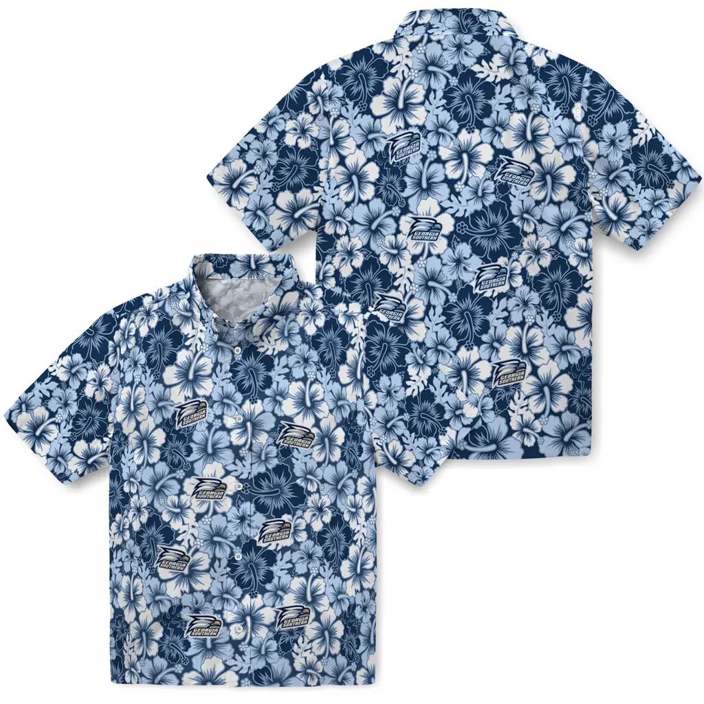 Georgia Southern Eagles Hawaiian Shirt - Hibiscus Blooms georgia southern eagles hibiscus blooms blue hawaiian shirts high quality