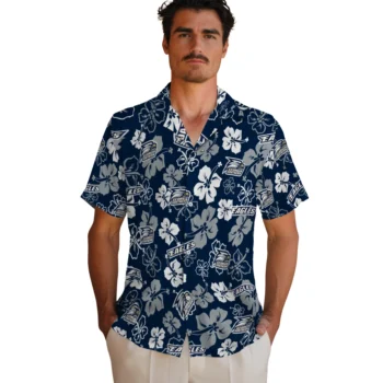 georgia southern eagles hibiscus bloom blue hawaiian shirts fashion forward