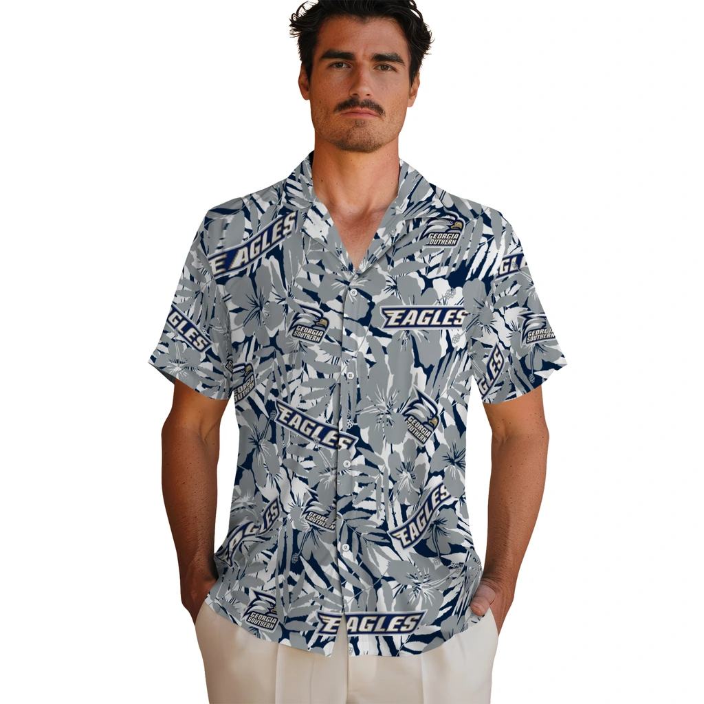 Georgia Southern Eagles Hawaiian Shirt - Hibiscus Overlay georgia southern eagles hibiscus overlay hawaiian shirts fashion forward