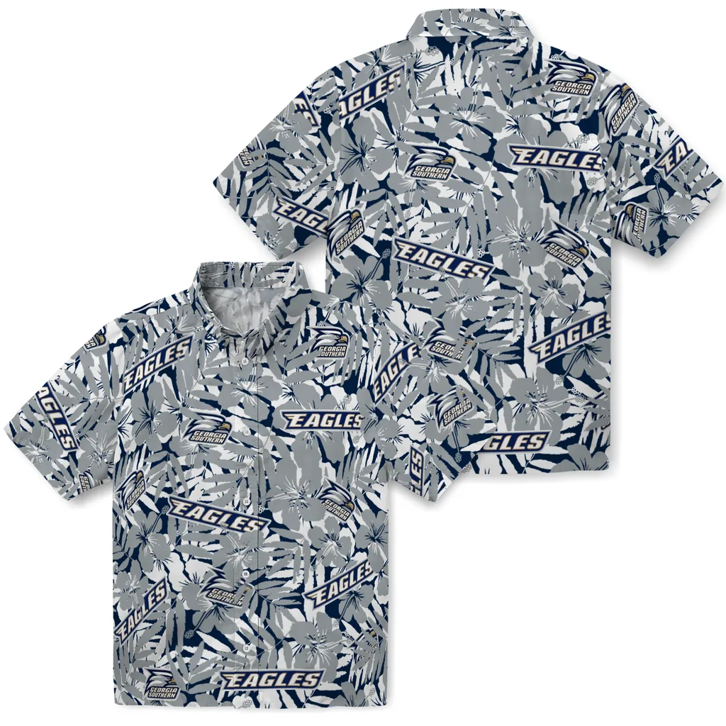 Georgia Southern Eagles Hawaiian Shirt - Hibiscus Overlay georgia southern eagles hibiscus overlay hawaiian shirts high quality