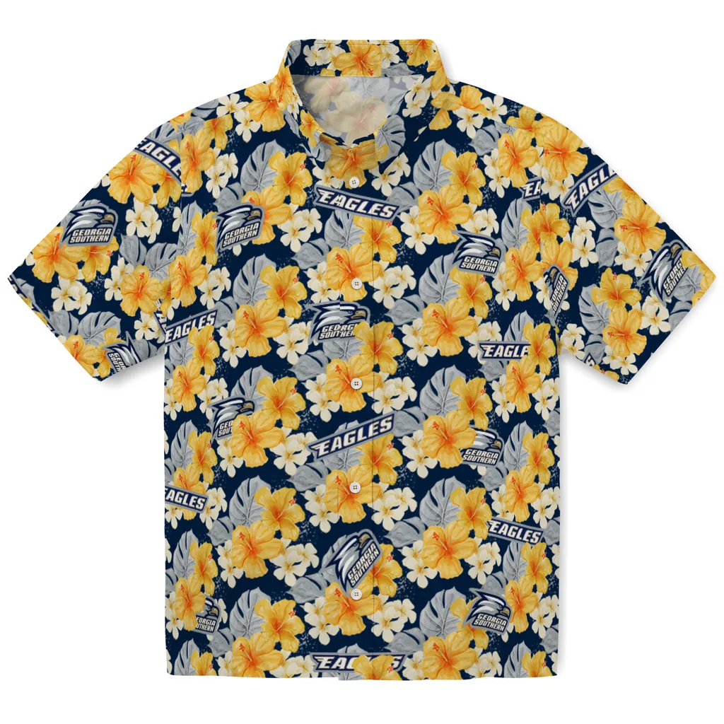 Georgia Southern Eagles Hawaiian Shirt - Hibiscus Tropics georgia southern eagles hibiscus tropics blue yellow hawaiian shirts best selling