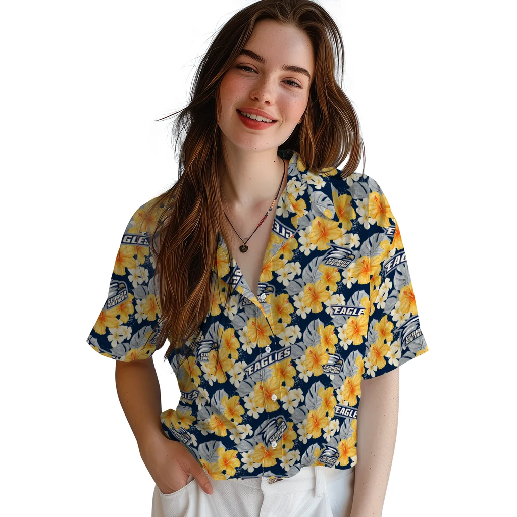Georgia Southern Eagles Hawaiian Shirt - Hibiscus Tropics georgia southern eagles hibiscus tropics blue yellow hawaiian shirts latest model