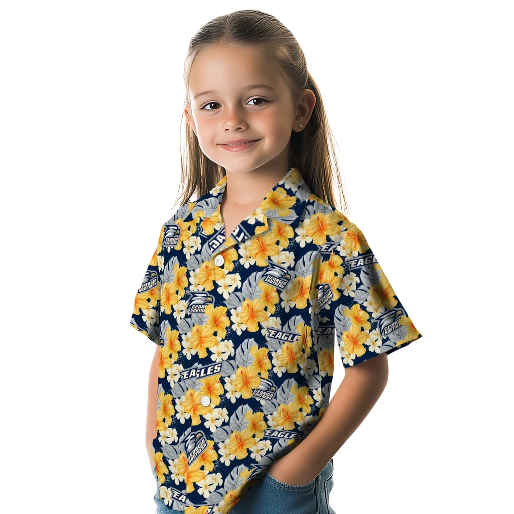 Georgia Southern Eagles Hawaiian Shirt - Hibiscus Tropics georgia southern eagles hibiscus tropics blue yellow hawaiian shirts premium grade