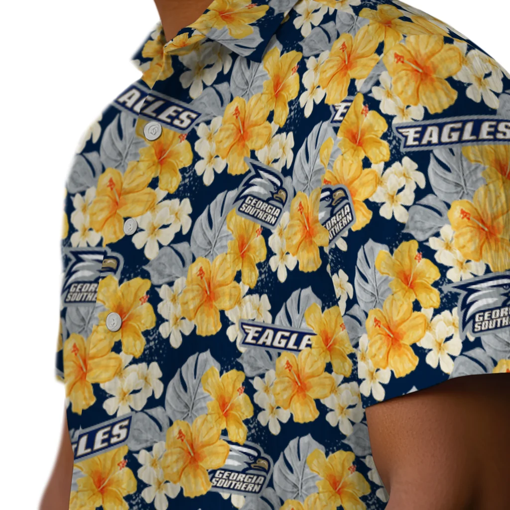 Georgia Southern Eagles Hawaiian Shirt - Hibiscus Tropics georgia southern eagles hibiscus tropics blue yellow hawaiian shirts trendy