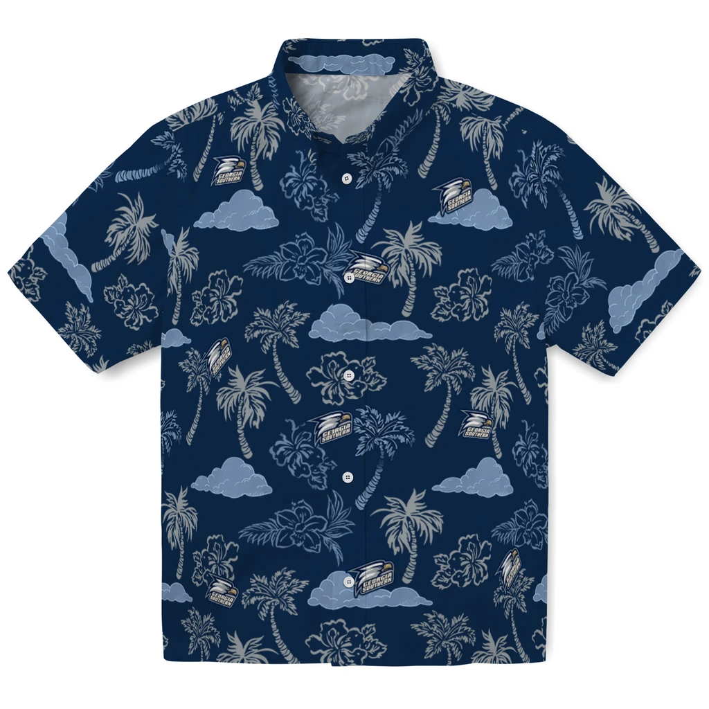 Georgia Southern Eagles Hawaiian Shirt - Palm And Clouds georgia southern eagles palm and clouds blue hawaiian shirts best selling