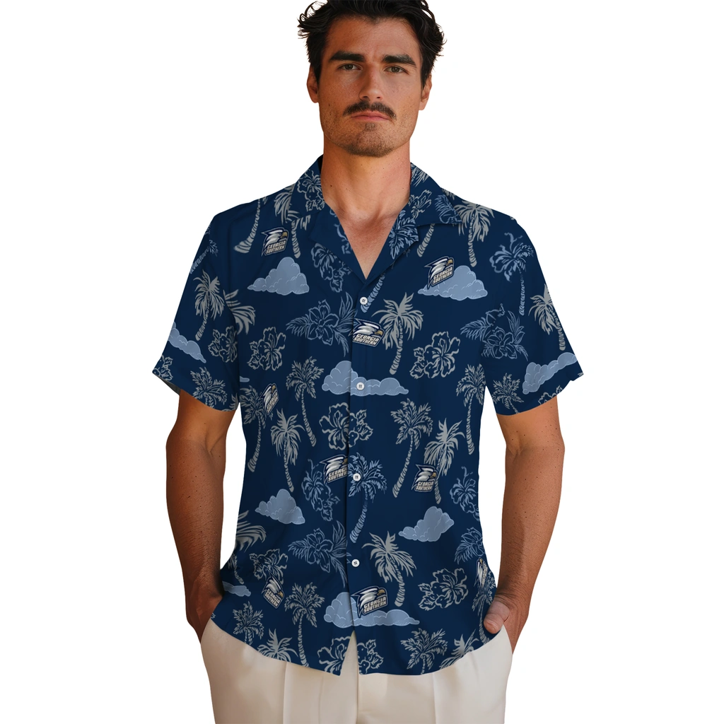 Georgia Southern Eagles Hawaiian Shirt - Palm And Clouds georgia southern eagles palm and clouds blue hawaiian shirts fashion forward