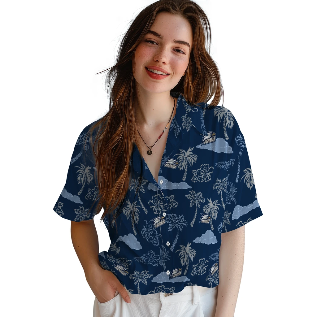 Georgia Southern Eagles Hawaiian Shirt - Palm And Clouds georgia southern eagles palm and clouds blue hawaiian shirts latest model