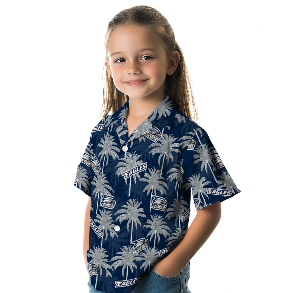Georgia Southern Eagles Hawaiian Shirt - Palm Tree Motif georgia southern eagles palm grove blue hawaiian shirts premium grade