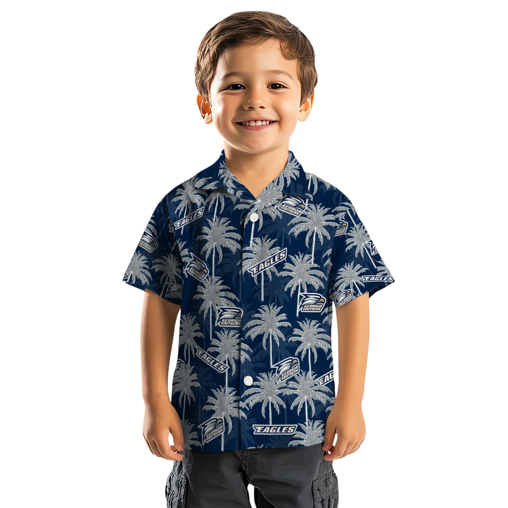 Georgia Southern Eagles Hawaiian Shirt - Palm Tree Motif georgia southern eagles palm grove blue hawaiian shirts top rated