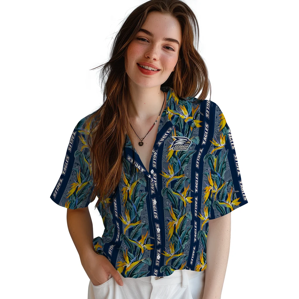 Georgia Southern Eagles Hawaiian Shirt - Paradise Vines georgia southern eagles paradise vines blue hawaiian shirts latest model