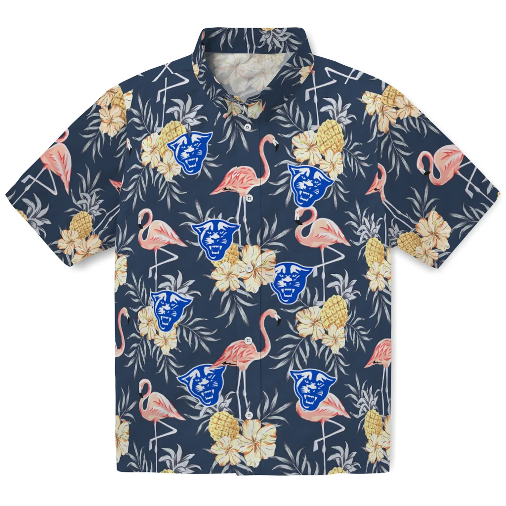 Georgia State Panthers Hawaiian Shirt - Flamingo Hibiscus georgia state panthers flamingo hibiscus navy hawaiian shirts best selling