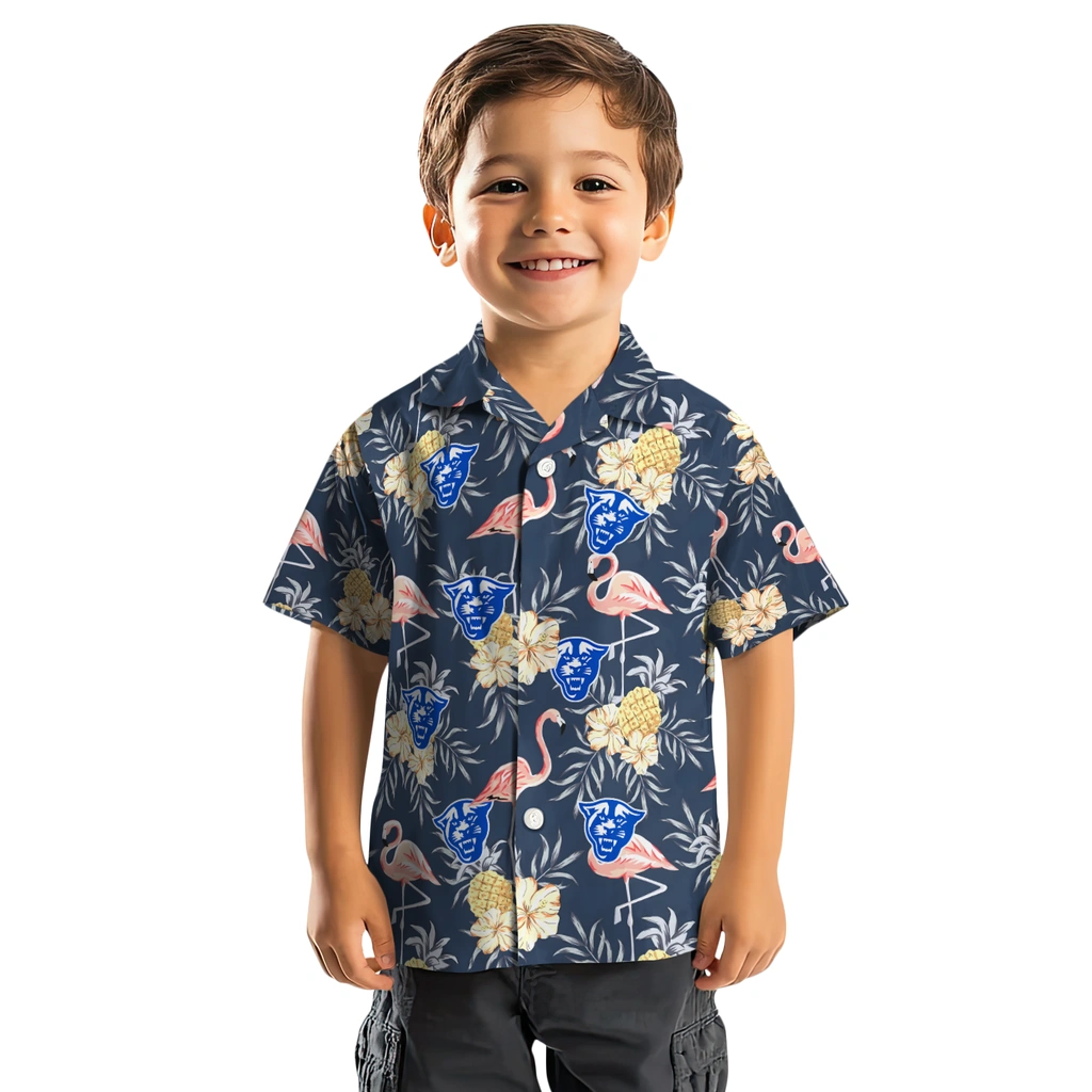 Georgia State Panthers Hawaiian Shirt - Flamingo Hibiscus georgia state panthers flamingo hibiscus navy hawaiian shirts top rated