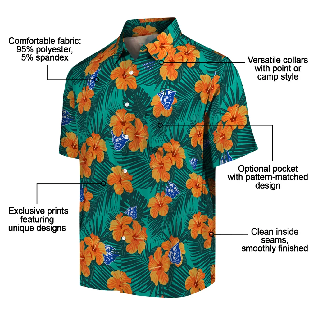 Georgia State Panthers Hawaiian Shirt - Hibiscus and Palm Leaves georgia state panthers hibiscus escape green hawaiian shirts new arrival