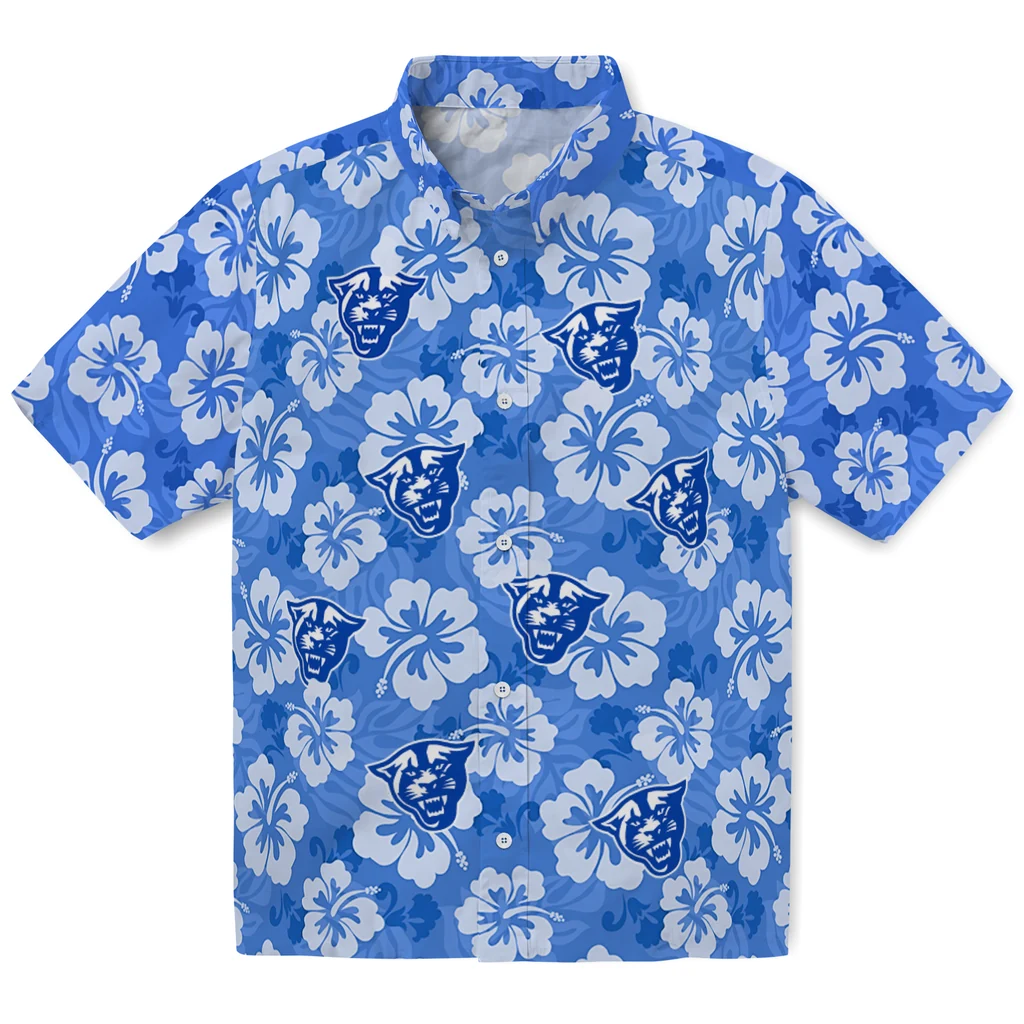 Georgia State Panthers Hawaiian Shirt - Hibiscus Cluster georgia state panthers hibiscus cluster blue hawaiian shirts best selling