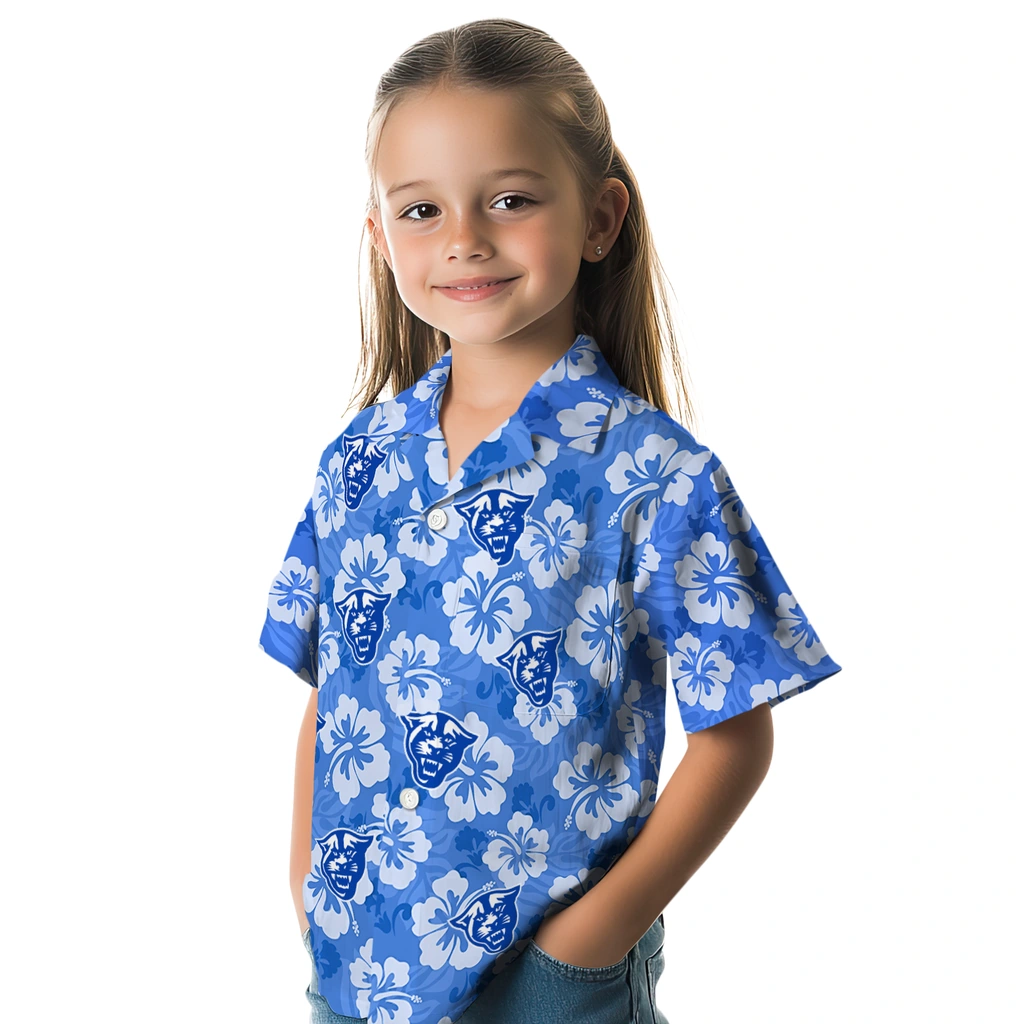 Georgia State Panthers Hawaiian Shirt - Hibiscus Cluster georgia state panthers hibiscus cluster blue hawaiian shirts premium grade