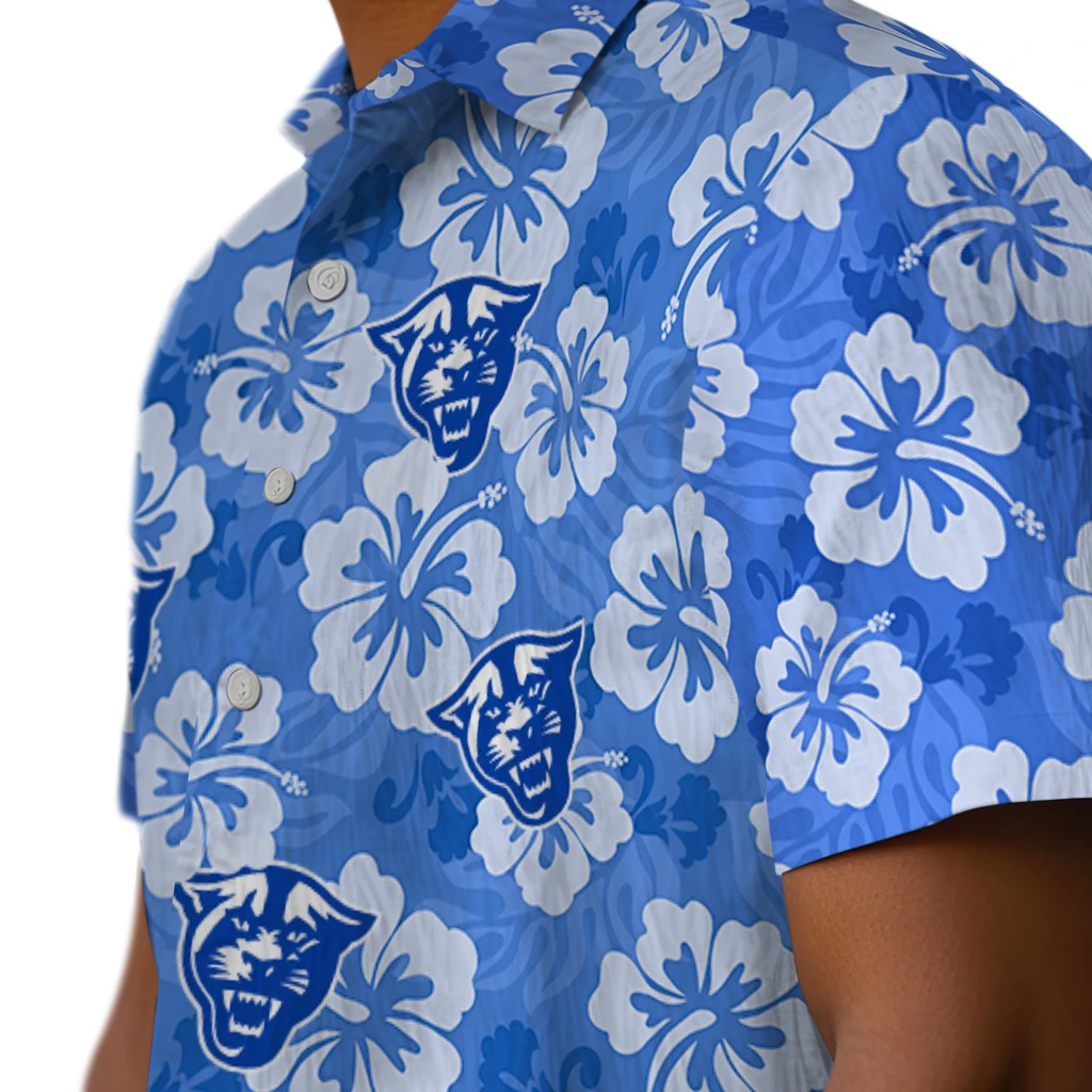 Georgia State Panthers Hawaiian Shirt - Hibiscus Cluster georgia state panthers hibiscus cluster blue hawaiian shirts trendy