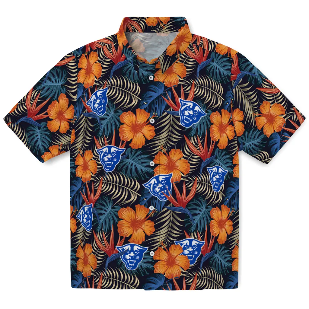 Georgia State Panthers Hawaiian Shirt - Hibiscus Foliage georgia state panthers hibiscus foliage hawaiian shirts best selling