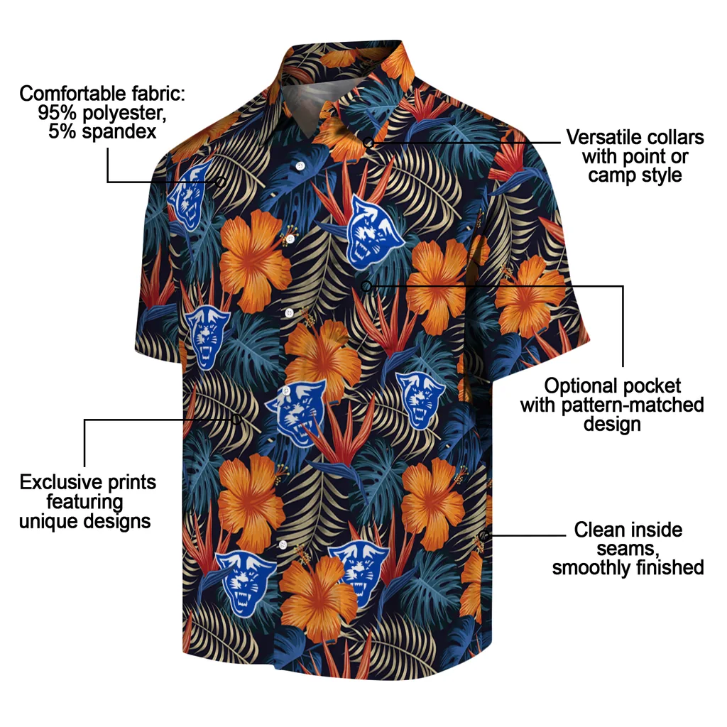Georgia State Panthers Hawaiian Shirt - Hibiscus Foliage georgia state panthers hibiscus foliage hawaiian shirts new arrival