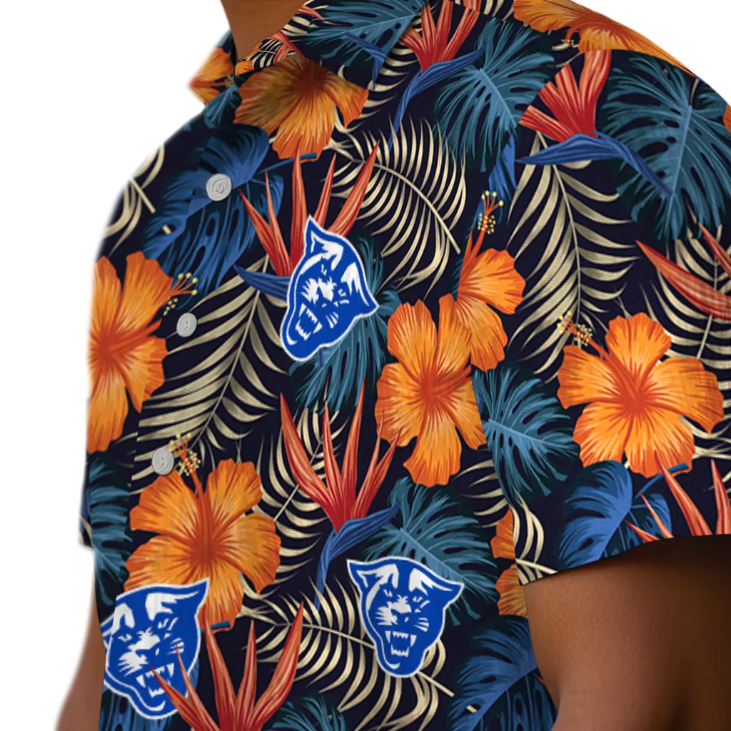 Georgia State Panthers Hawaiian Shirt - Hibiscus Foliage georgia state panthers hibiscus foliage hawaiian shirts trendy
