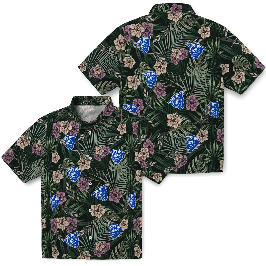 Georgia State Panthers Hawaiian Shirt - Hibiscus Leaves Pattern georgia state panthers hibiscus leaves pattern green hawaiian shirts high quality