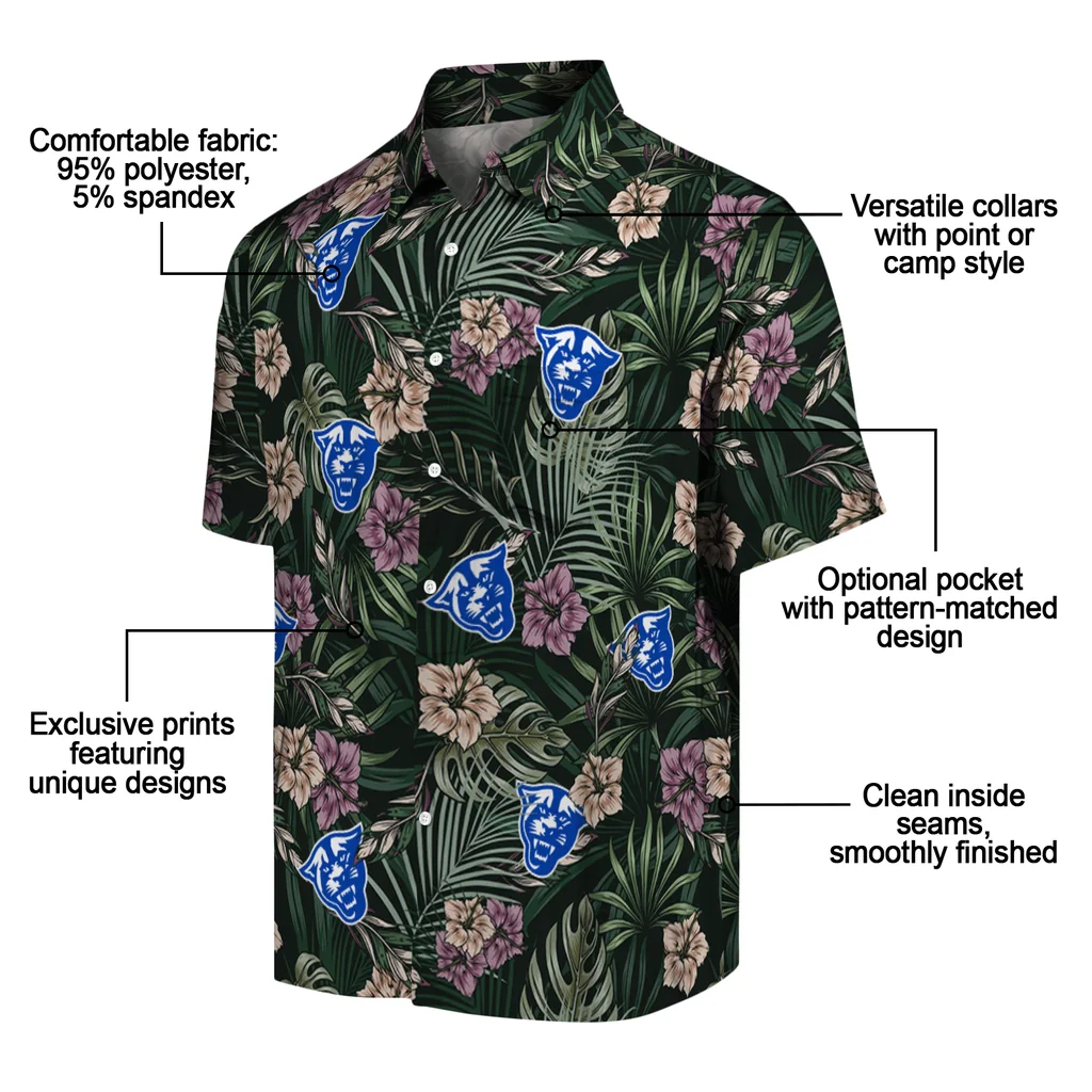 Georgia State Panthers Hawaiian Shirt - Hibiscus Leaves Pattern georgia state panthers hibiscus leaves pattern green hawaiian shirts new arrival